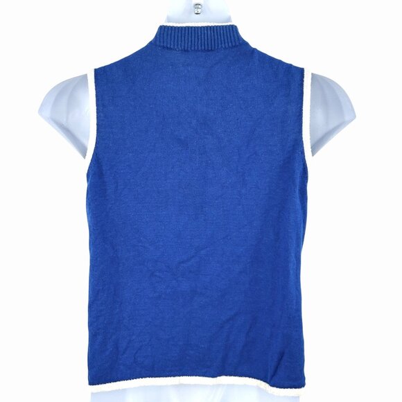 MERCER STREET STUDIO BLUE & WHITE CHRISTMAS HOLIDAY SWEATER VEST SNOWFLAKES TREE - Picture 4 of 5